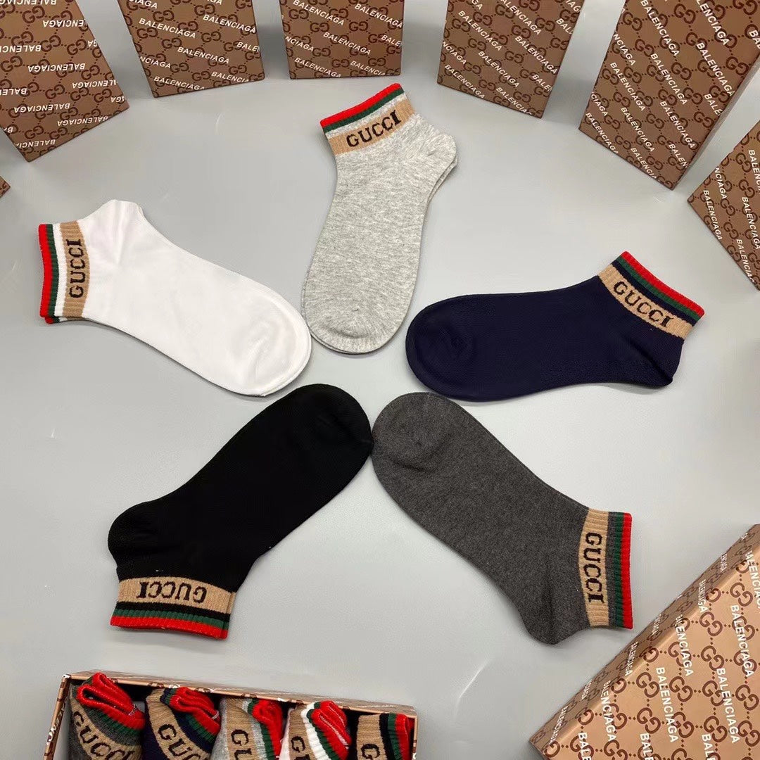 Gucci Red-Green Cuff Crew Socks - Box of 5 Pairs