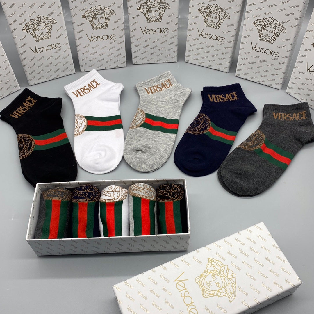 Versace Medusa Stripe Ankle Socks - Box of 5 Pairs