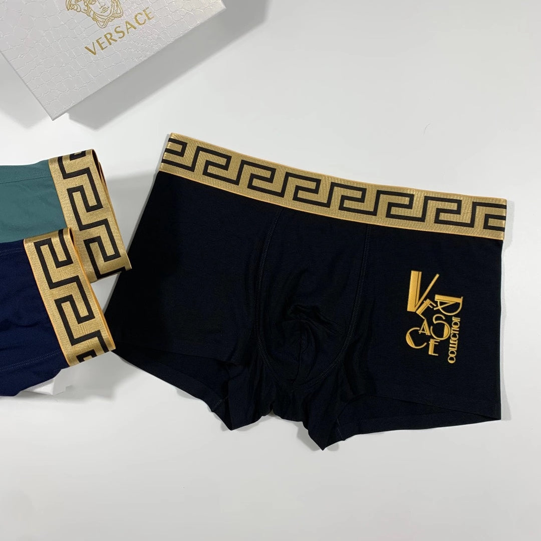 Versace Gold V And Greek-Key Details Men's Boxer Briefs - 3-Piece Box