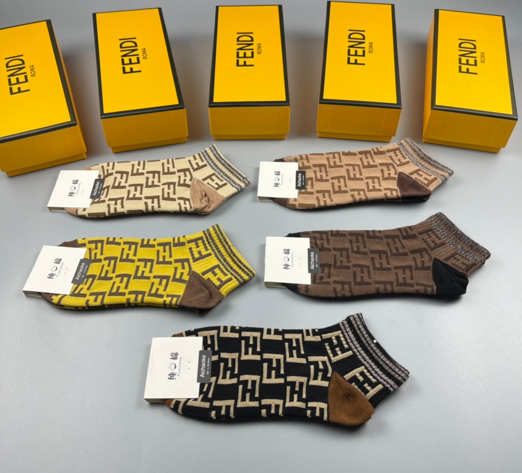 Fendi Monogram Ankle Socks - 5-Pair Box