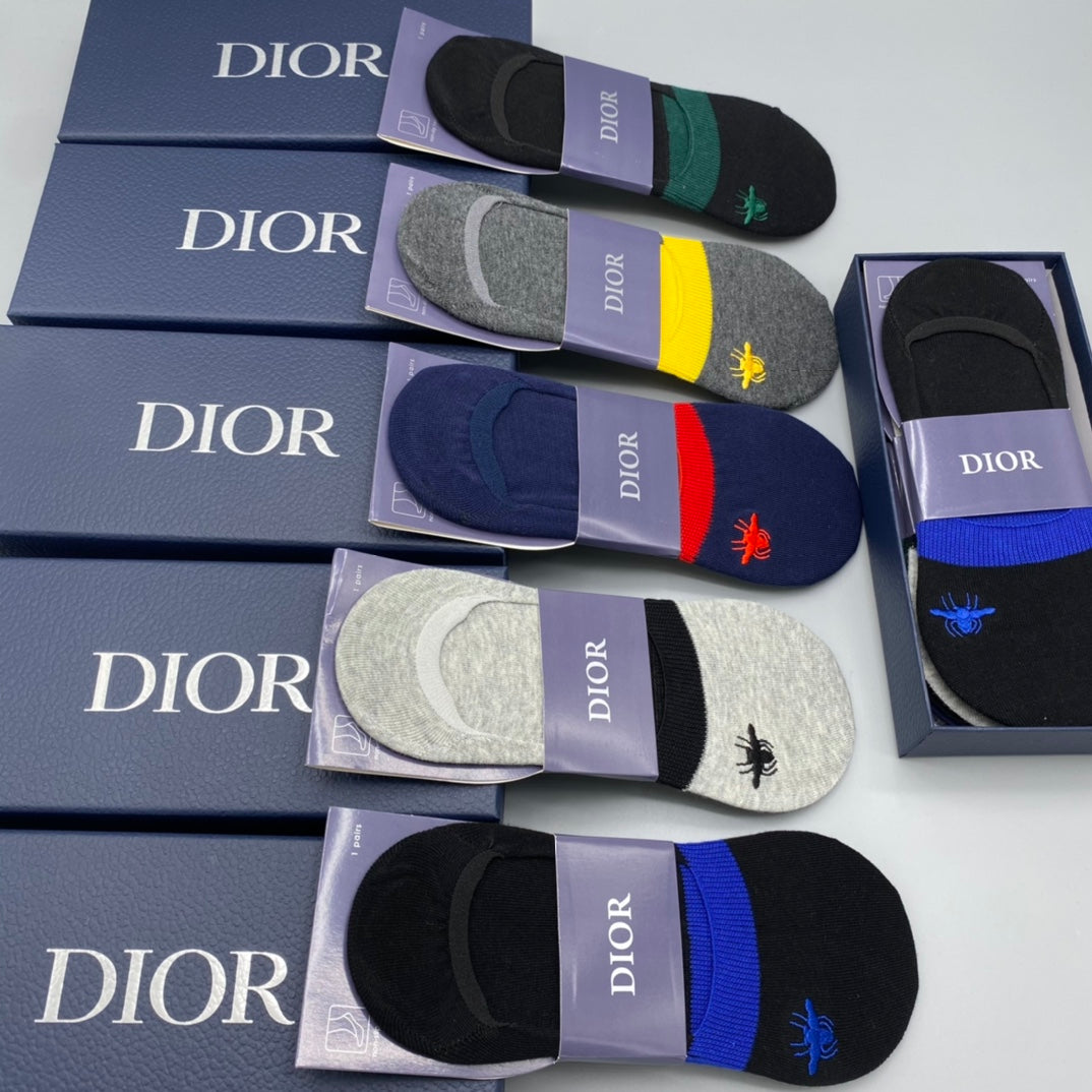 Dior Bee Accent Color-Block No-Show Socks - Box of 5 Pairs