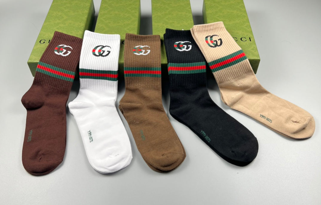 Gucci Cotton Wordmark And Stripe Details Crew Socks - 5-Pair Set