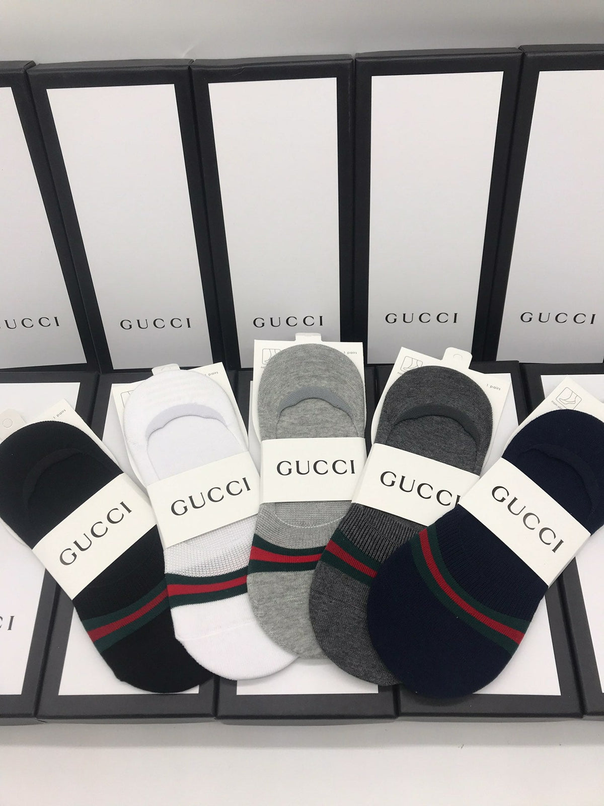 Gucci Cotton Visible Logo, Stripe Or Motif Details Crew Socks - 5-Pair Set