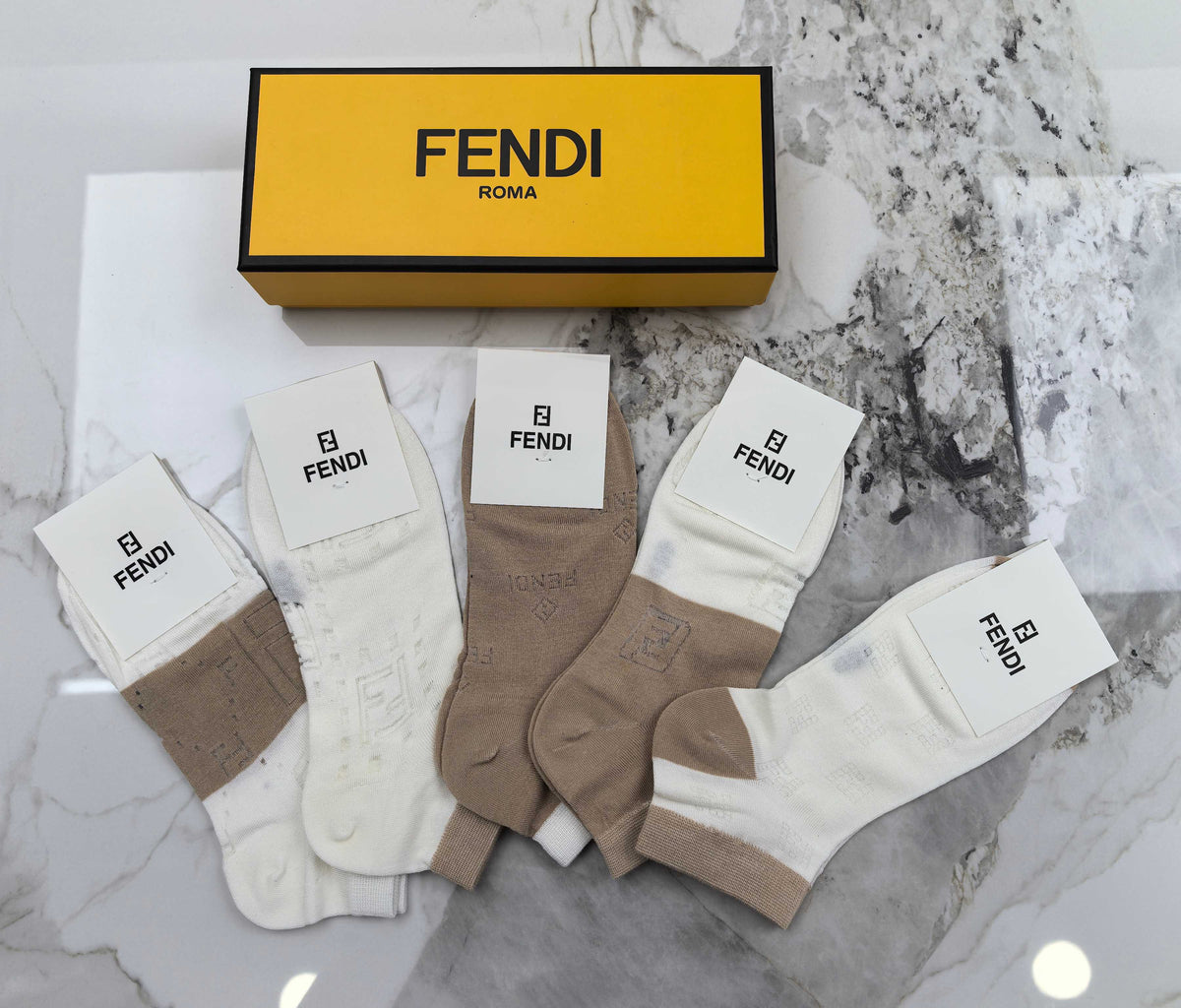 Fendi Modal Mixed Neutral Logo Detail No-Show Socks - 5-Pair Set