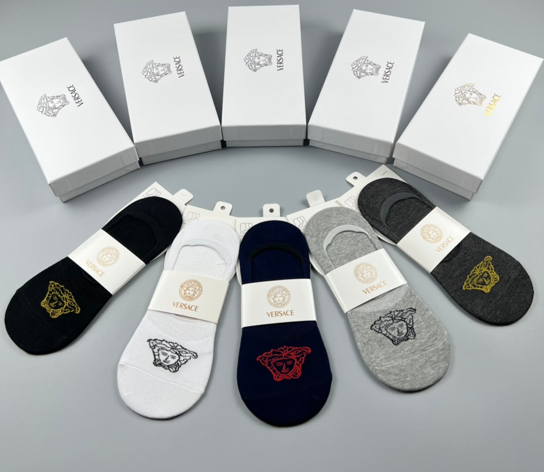 Versace Cotton No-Show Socks - 5-Pair Set