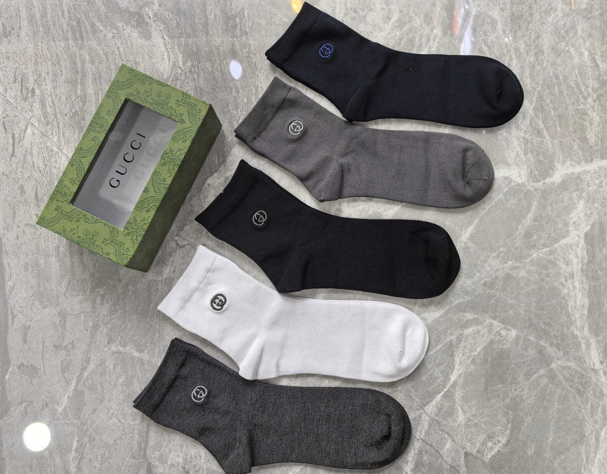 Gucci Modal Restrained Emblem Details Mid-Calf Socks - 5-Pair Set