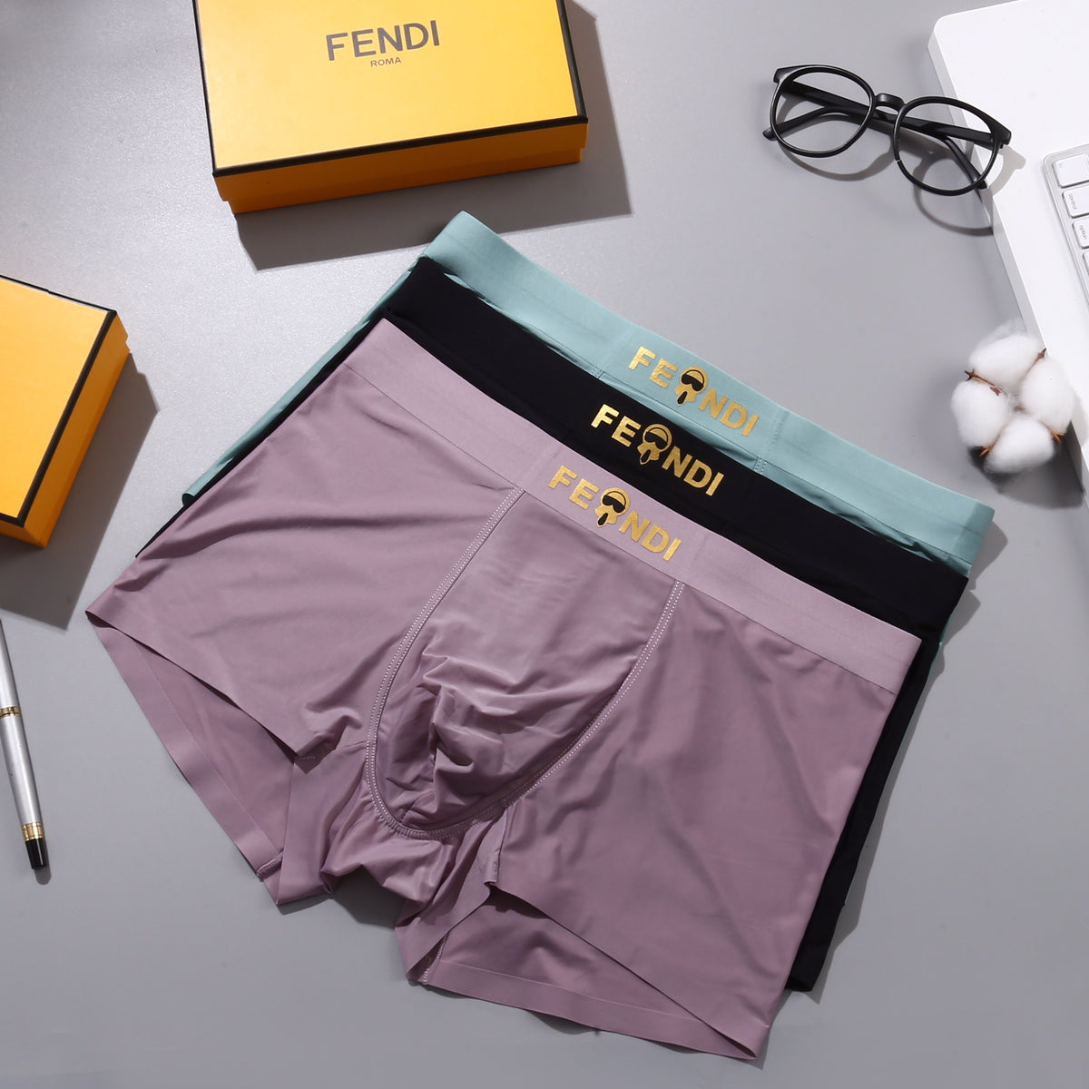 Fendi Gold-Tone Wordmark Details Men's Boxer Briefs - 3-Piece Box