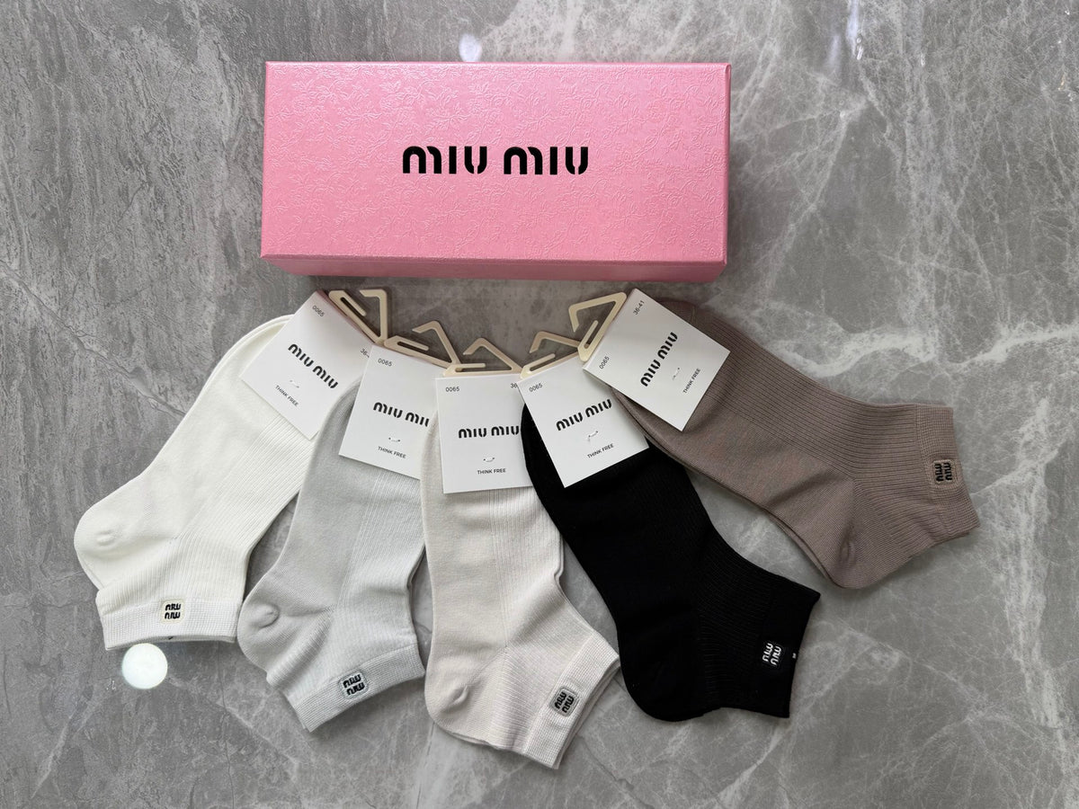 Miu Miu Modal Tonal Wordmark Details Ankle Socks - 5-Pair Set