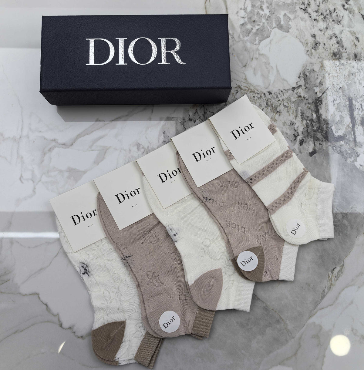 Dior Mixed Neutral Logo Detail No-Show Socks - 5-Pair Set