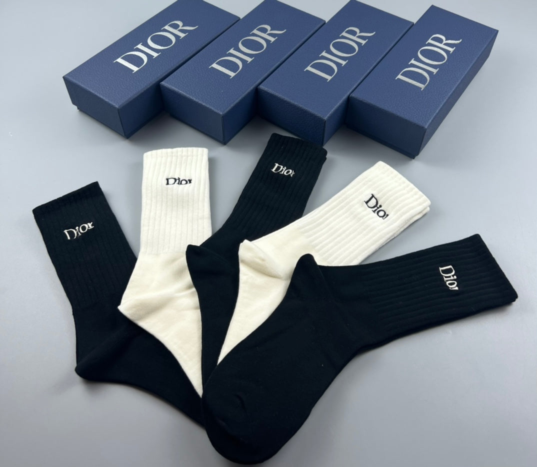 Dior Double-Needle Cotton Socks - 5-Pair Set