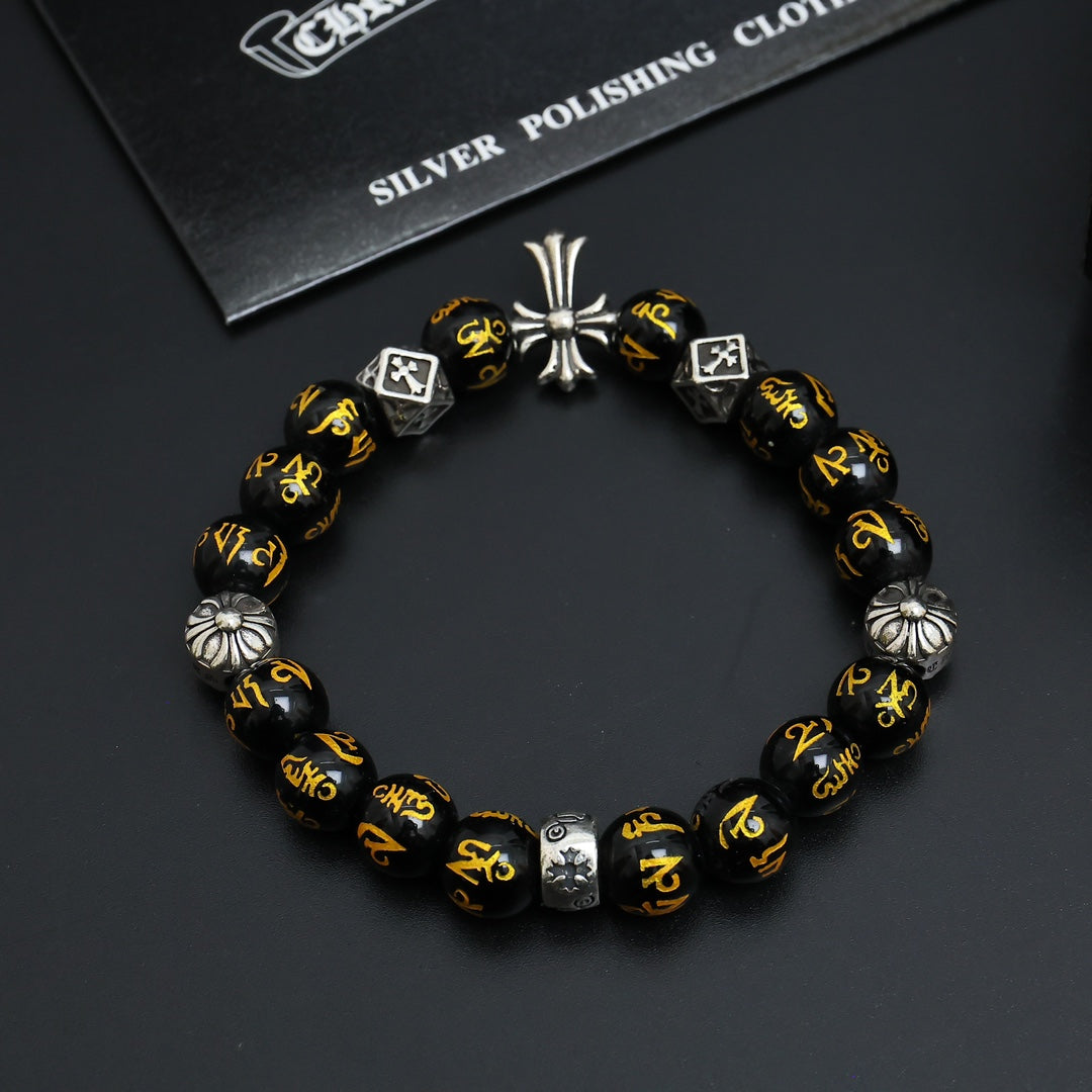 Martin Graham beaded bracelet in polished metal-tone – side detail