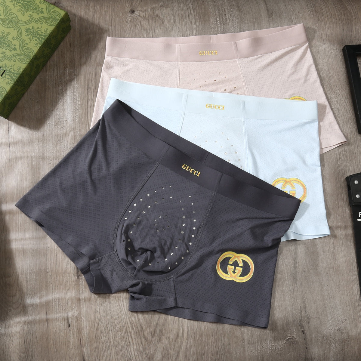Gucci Perforated Logo Men's Trunk Underwear - 3-Piece Box