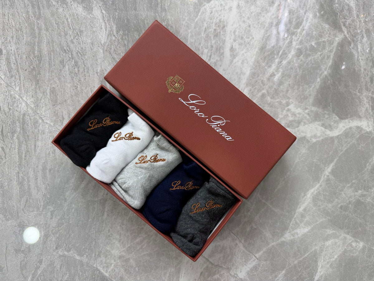 Loro Piana Restrained Script Details Ankle Socks - 5-Pair Set