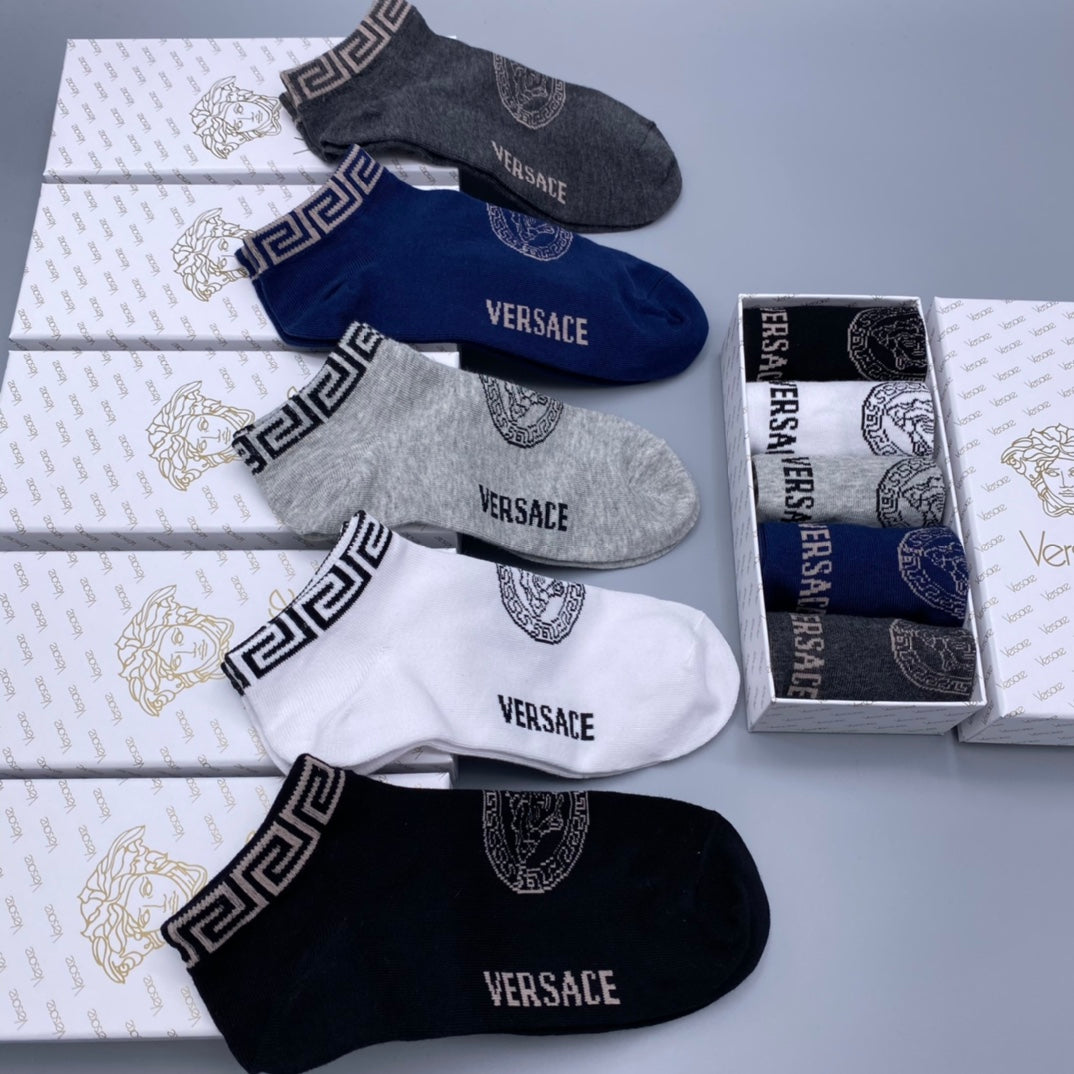 Versace Logo Ankle Socks - 5-Pair Box