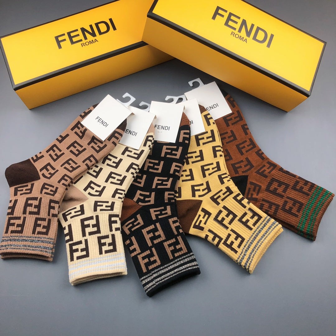 Fendi Monogram Crew Socks - 5-Pair Box