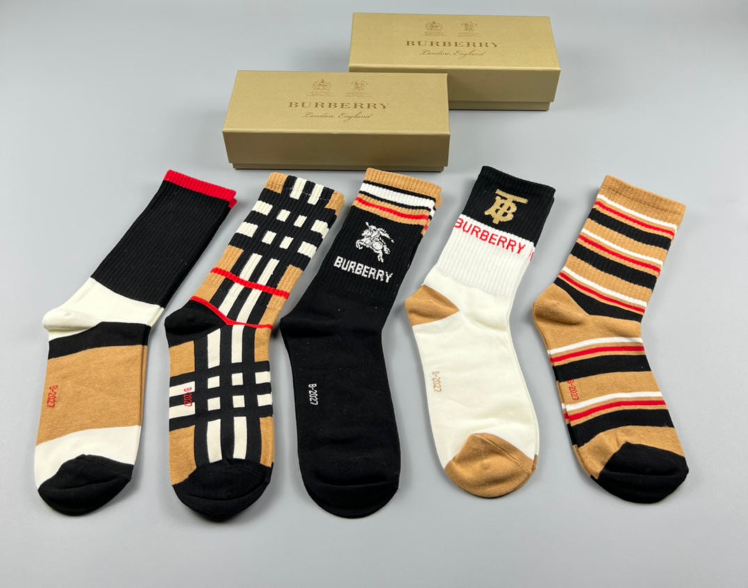 Burberry Varied Cuff Details Crew Socks - 5-Pair Set