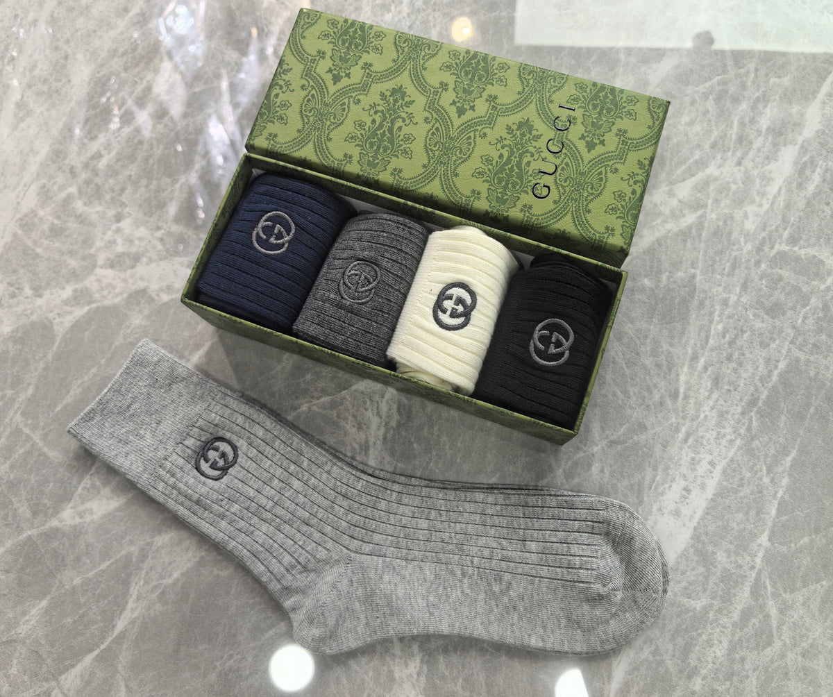 Gucci Cotton Mixed Neutral Logo Detail Crew Socks - 5-Pair Set
