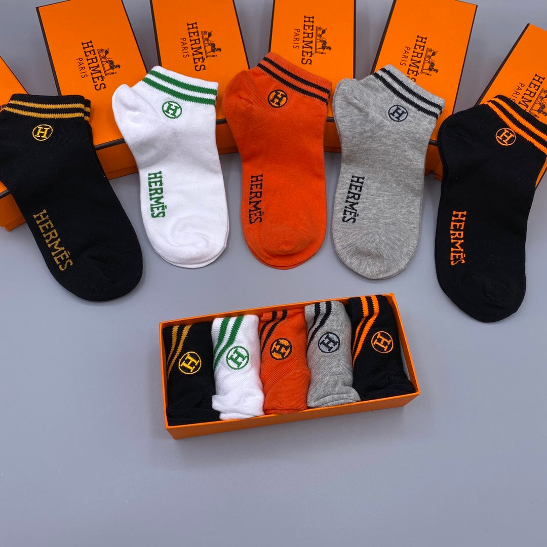 Hermes Heritage Logo Ankle Socks - Box of 5 Pairs