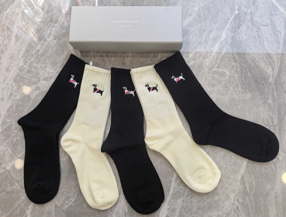 Thom Browne Dog Motif Crew Socks - 5-Pair Box