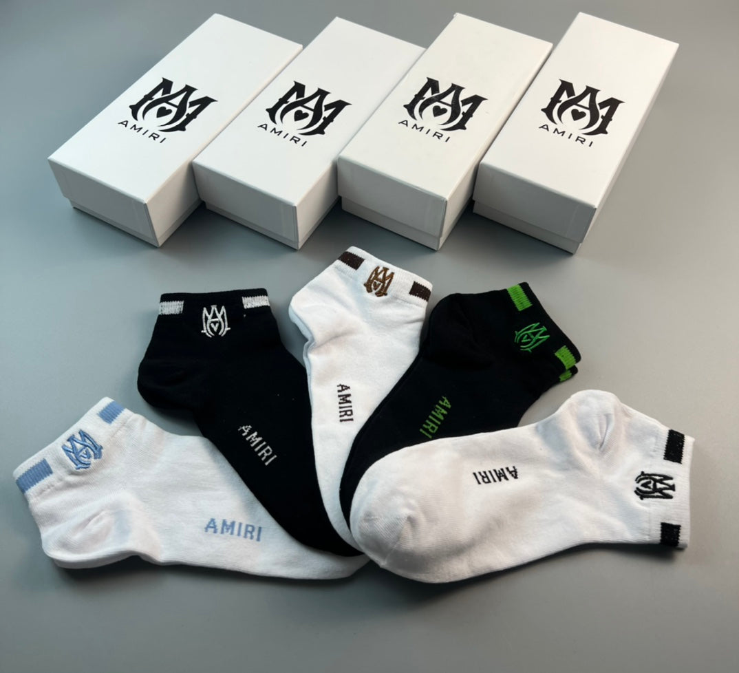 Amiri Cotton Script And Initial Details No-Show Socks - 5-Pair Set