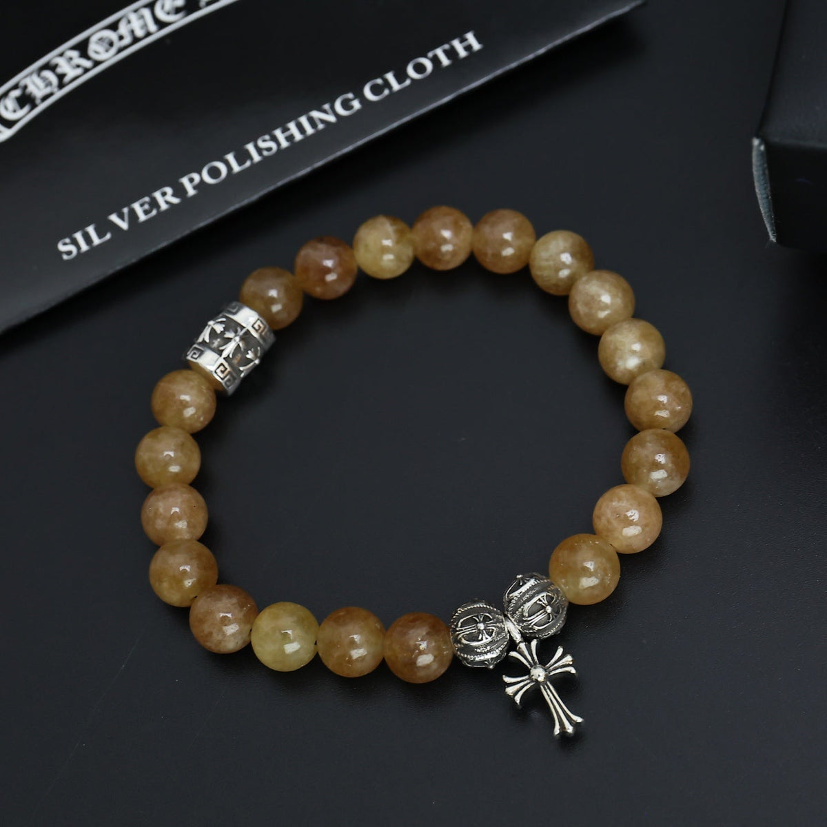 Martin Graham beaded bracelet in polished metal-tone – side detail