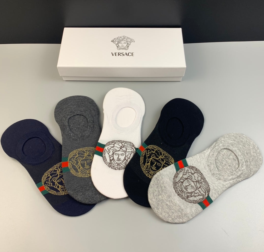 Versace Cotton No-Show Socks - 5-Pair Set