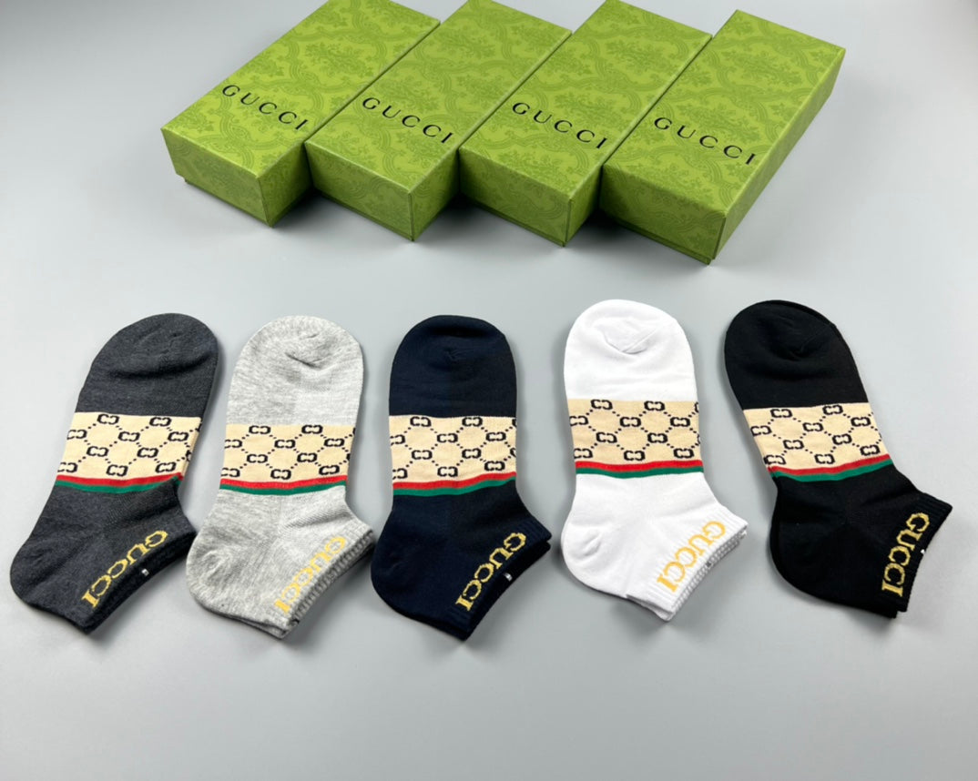 Gucci Check-Inspired Panels No-Show Socks - 5-Pair Set
