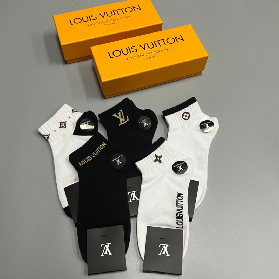 Louis Vuitton Black-and-White Emblem Ankle Socks - Box of 5 Pairs