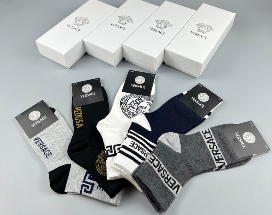 Versace Mixed-Pattern Crew Socks - Box of 5 Pairs