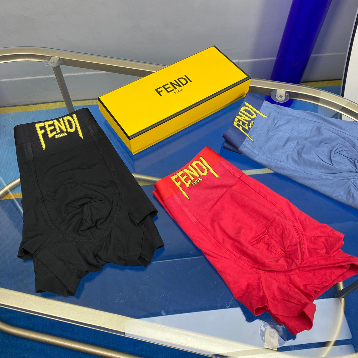 Fendi Modal Contrast Wordmark Details Men's Boxer Briefs - 3-Piece Box