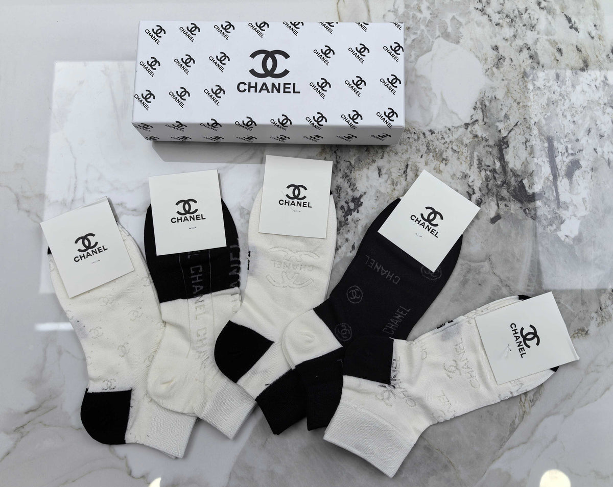 Chanel Modal Mixed Neutral Logo Detail No-Show Socks - 5-Pair Set