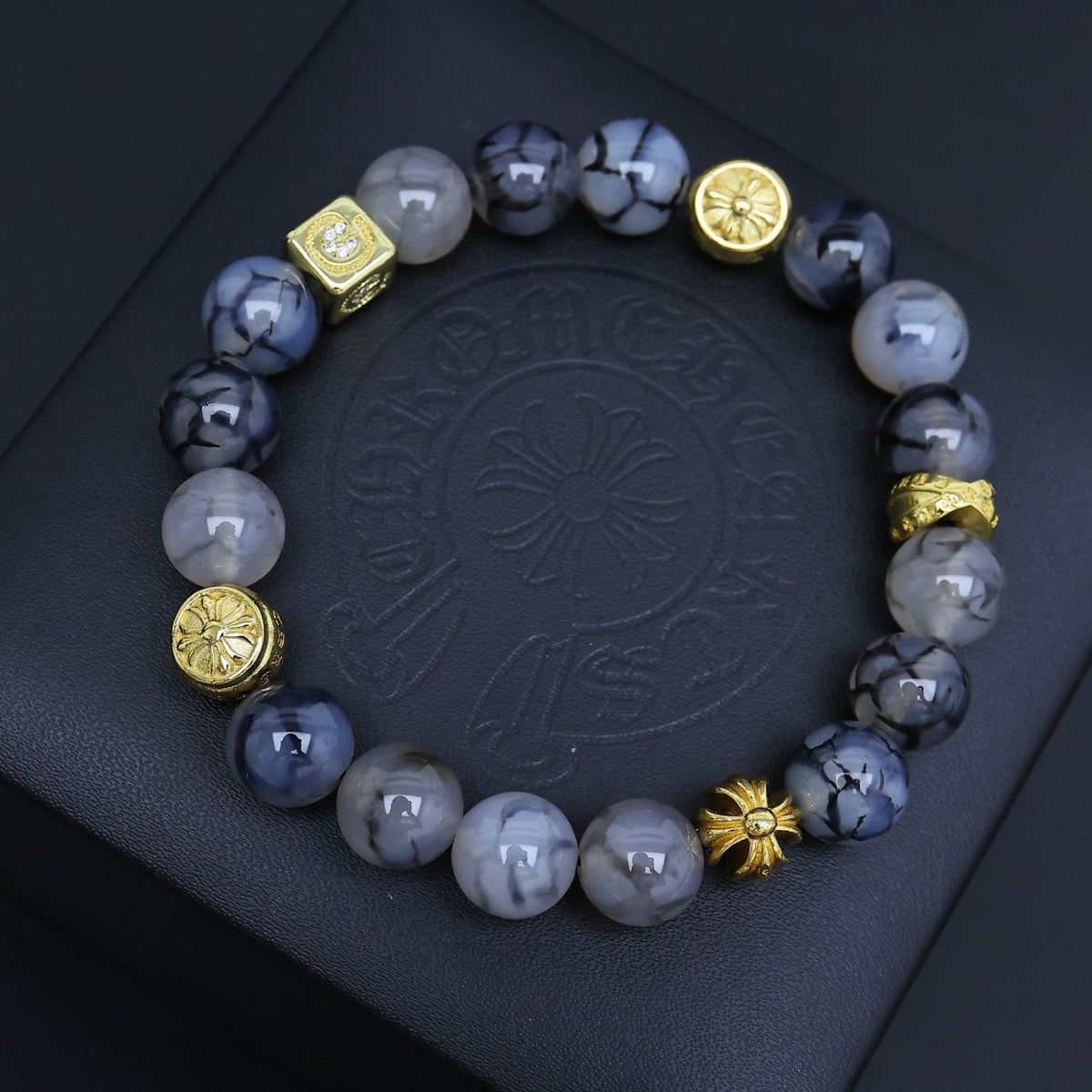 Martin Graham beaded bracelet in polished metal-tone – side detail