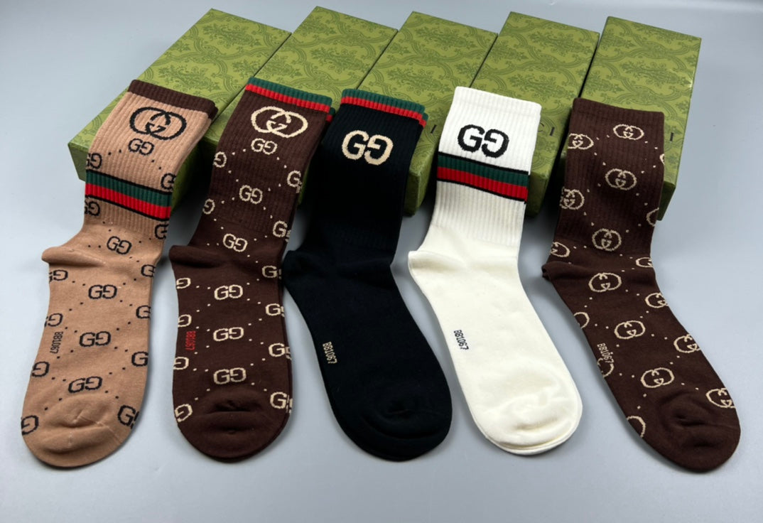 Gucci Cotton Repeating Monogram-Style Motifs Crew Socks - 5-Pair Set