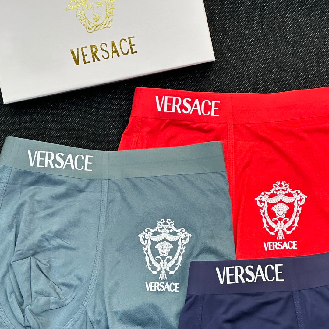Versace Contrast Crest Details Men's Boxer Briefs - 3-Piece Box