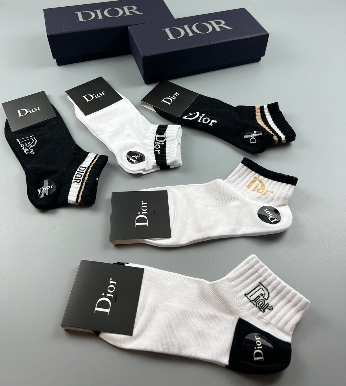 Dior Black-and-White Logo Ankle Socks - Box of 5 Pairs