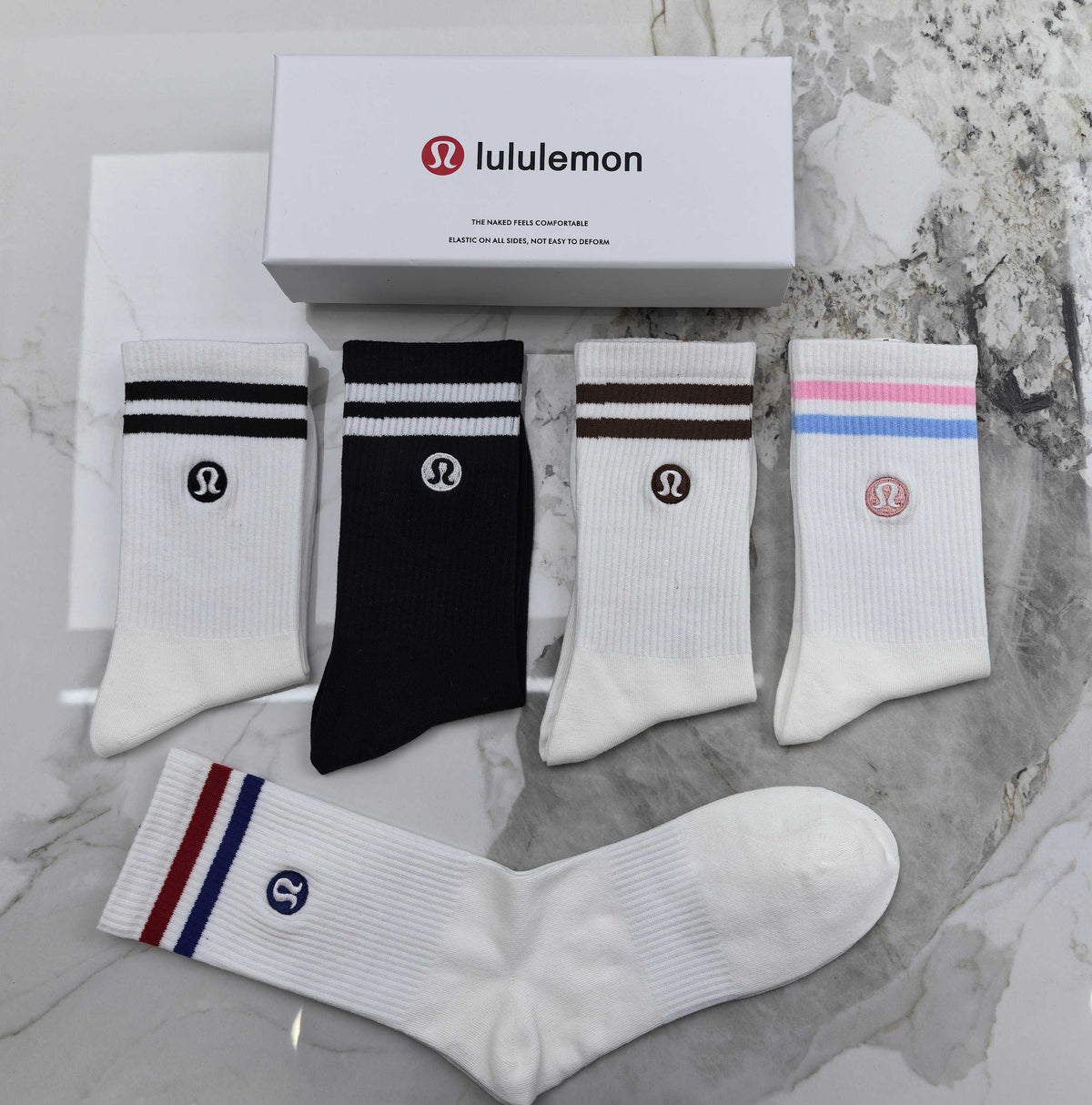 Lululemon Stripe Accents And Small Round Emblems Crew Socks - 5-Pair Set
