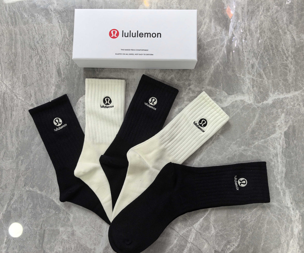 Lululemon Cotton Small Circular Emblems Crew Socks - 5-Pair Set