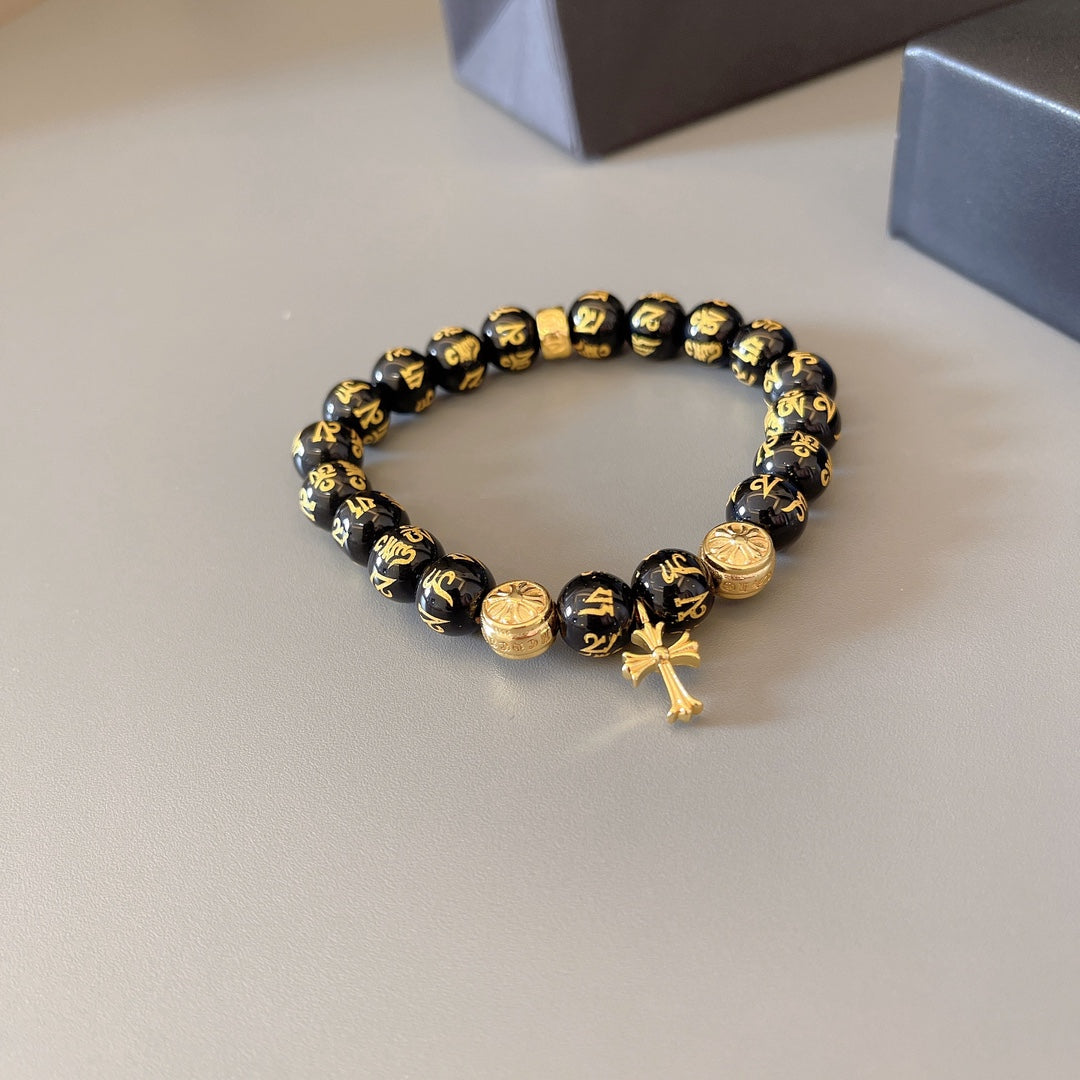 Martin Graham beaded bracelet in polished metal-tone – side detail