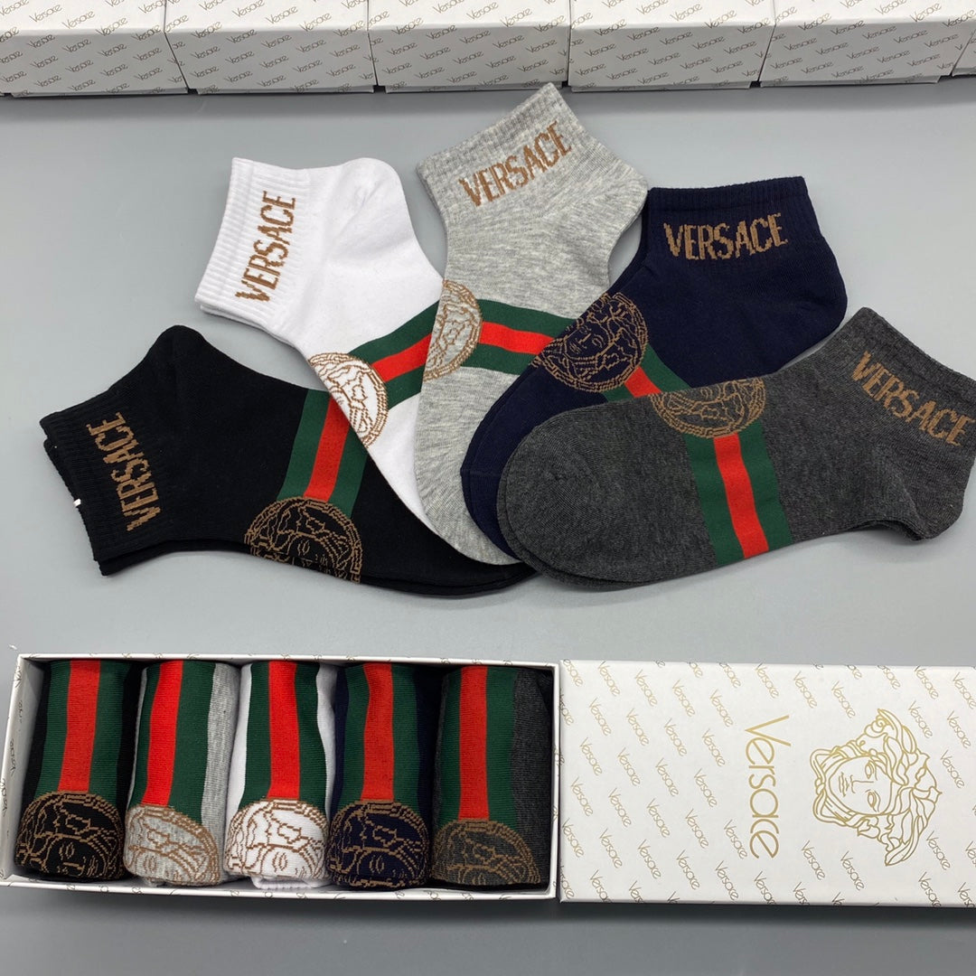 Versace Medusa Stripe Ankle Socks - Box of 5 Pairs