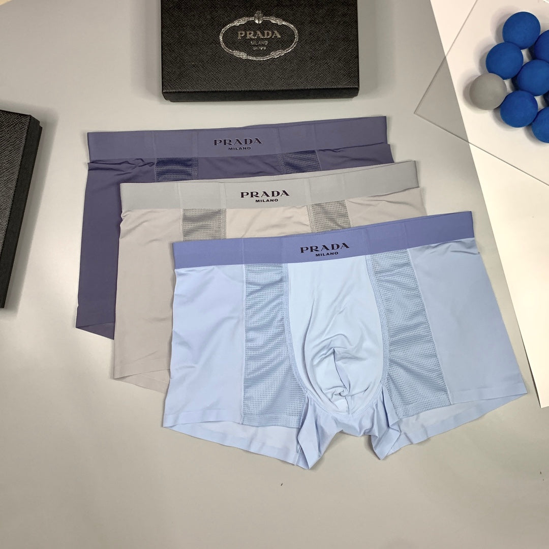Prada Solid Panels And Visible Emblem Details Men's Boxer Briefs - 3-Piece Box