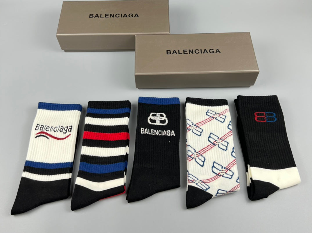 Balenciaga Striped Graphic Details Mid-Calf Socks - 5-Pair Set