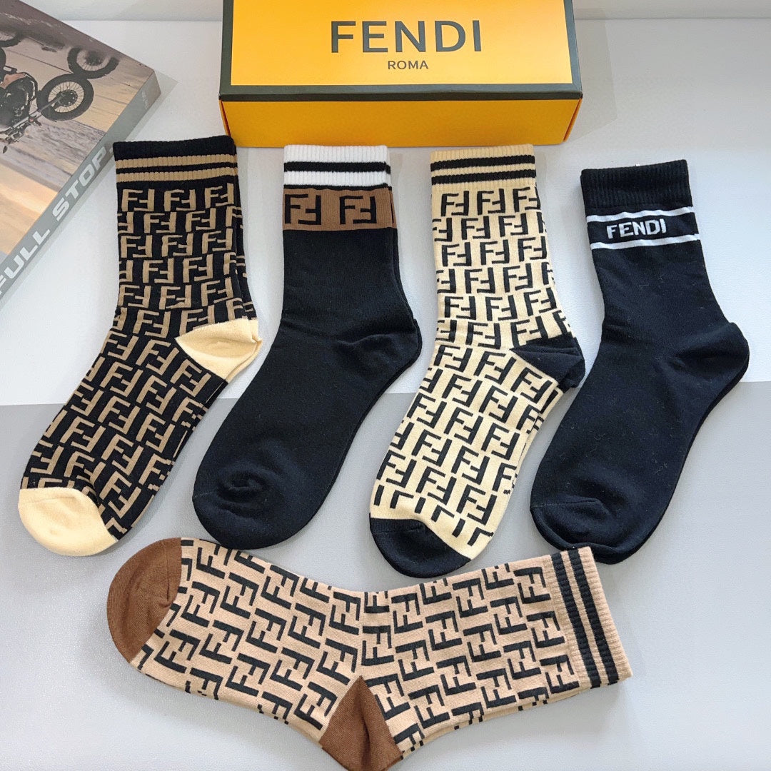 Fendi Monogram Crew Socks - 5-Pair Box