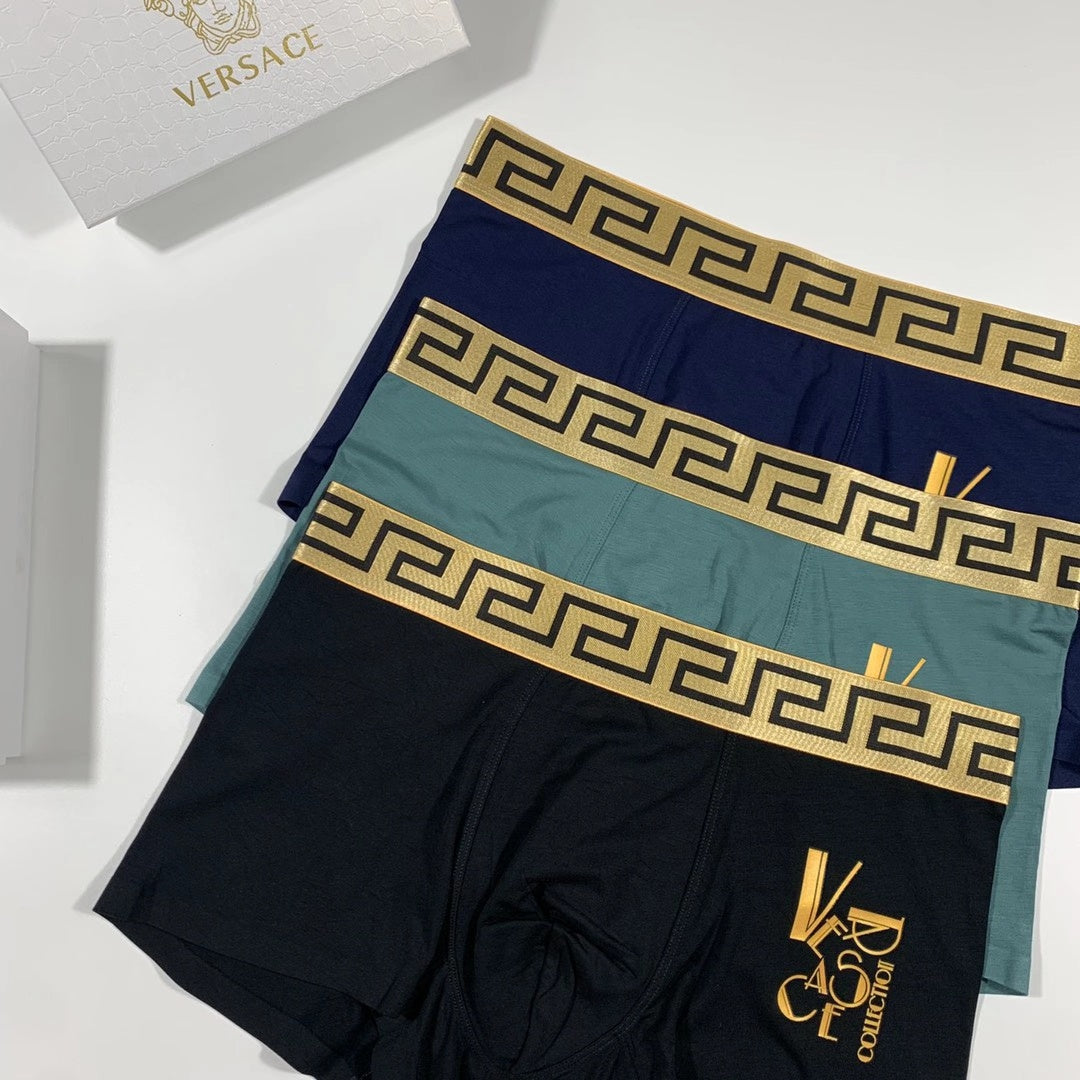 Versace Gold V And Greek-Key Details Men's Boxer Briefs - 3-Piece Box