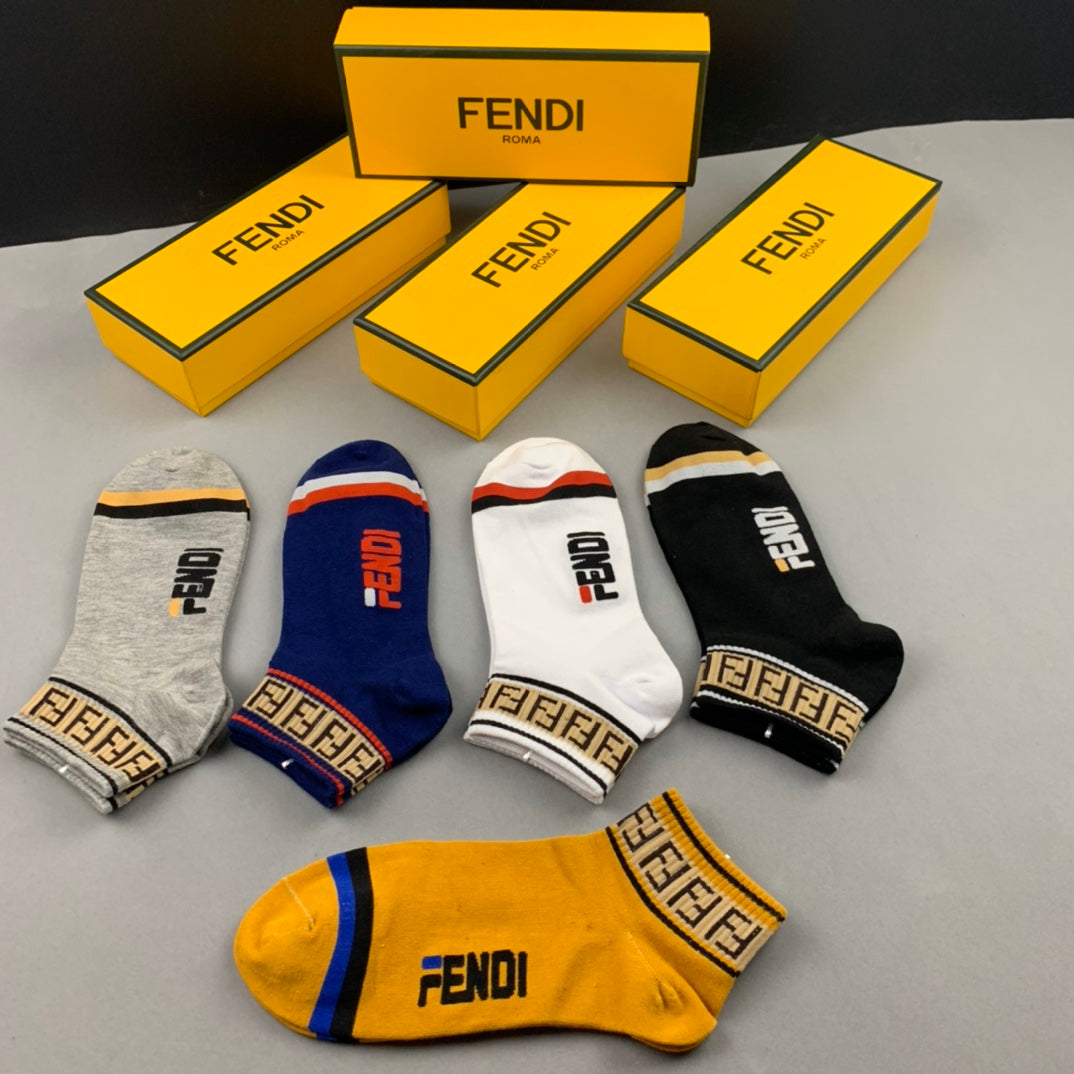 Fendi Logo Ankle Socks - 5-Pair Box
