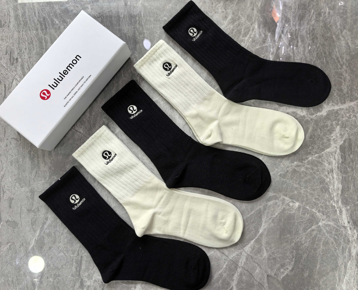 Lululemon Cotton Small Circular Emblems Crew Socks - 5-Pair Set