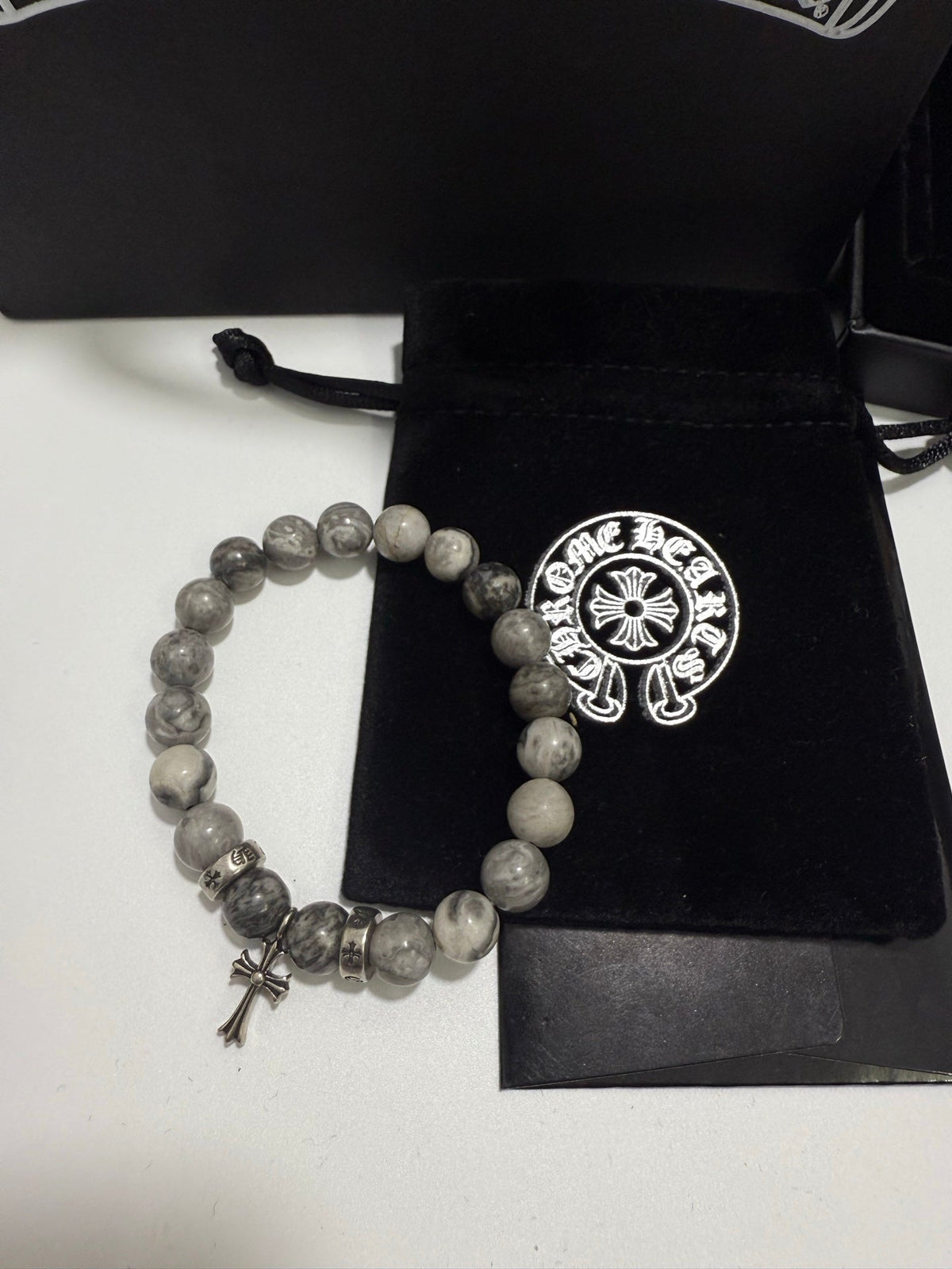 Martin Graham beaded bracelet in polished metal-tone – close-up detail