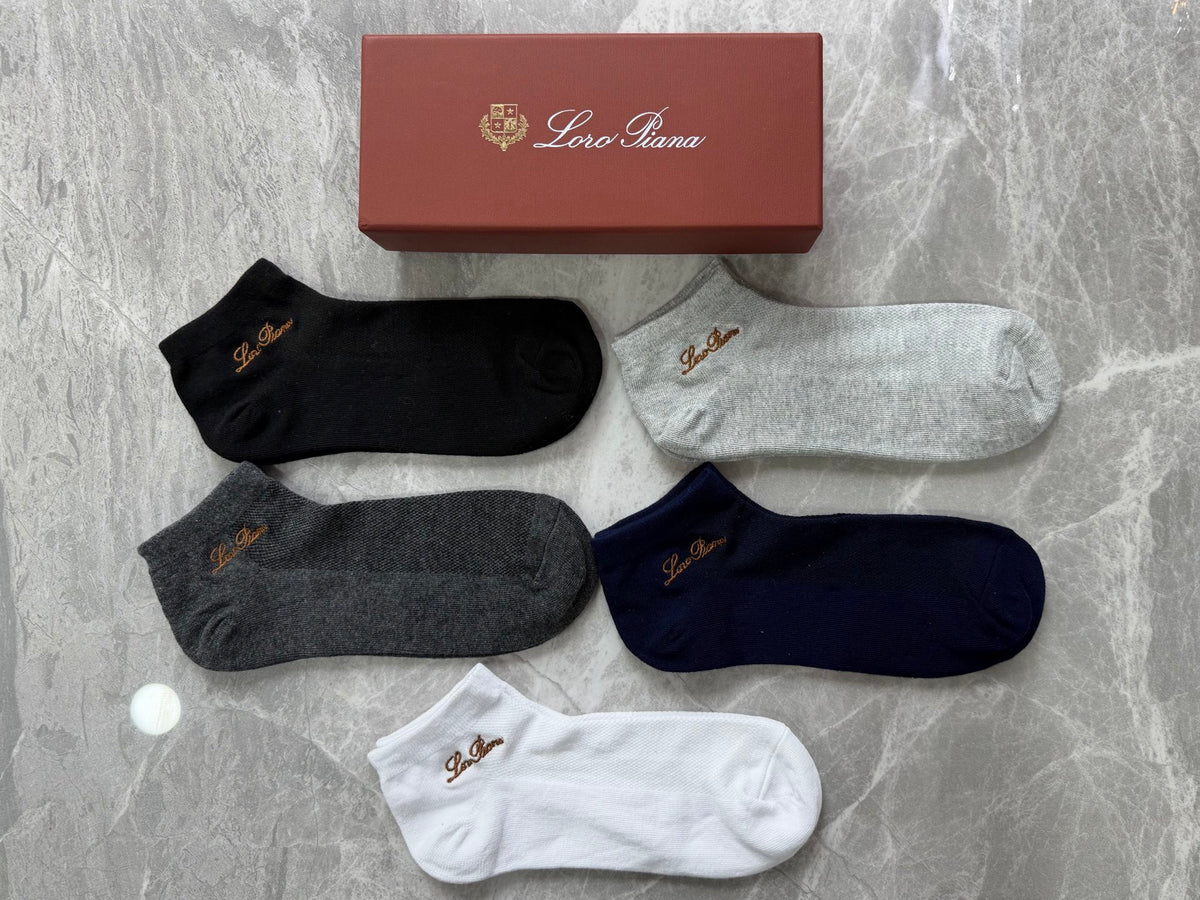 Loro Piana Restrained Script Details Ankle Socks - 5-Pair Set