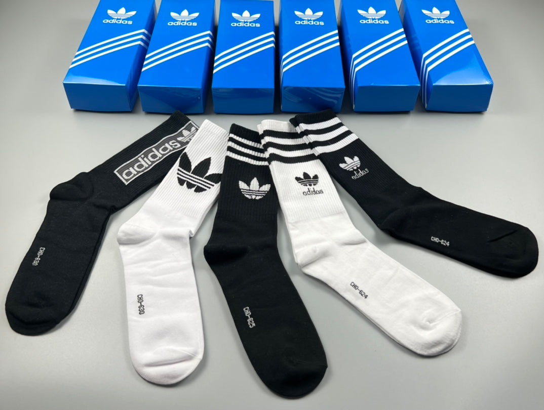 Adidas Cotton Triple-Stripe And Trefoil Details Ankle Socks - 5-Pair Set