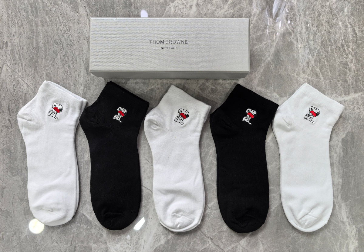Thom Browne Cotton Small Red-Blue Stripe Details Ankle Socks - 5-Pair Set
