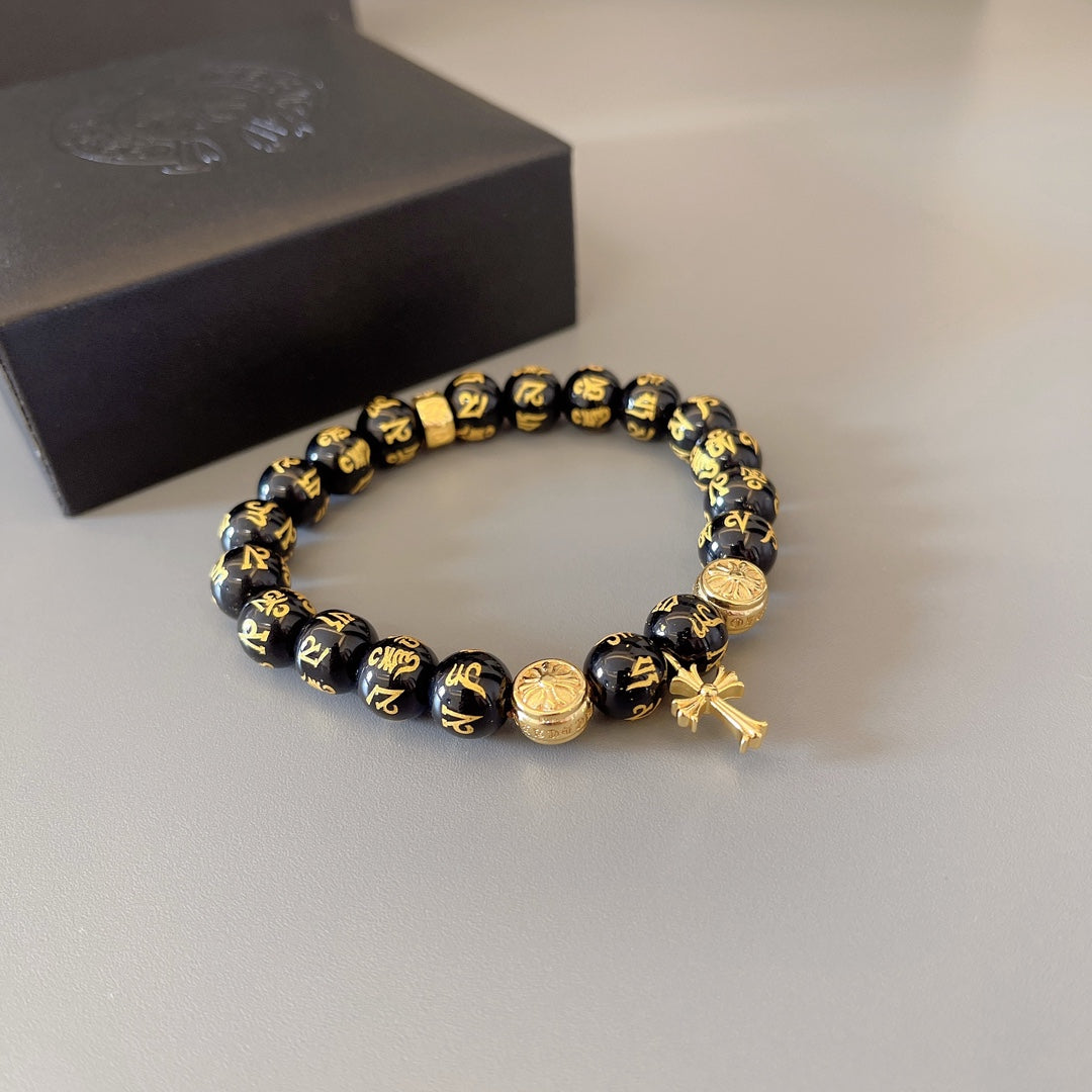 Martin Graham beaded bracelet in polished metal-tone – close-up detail